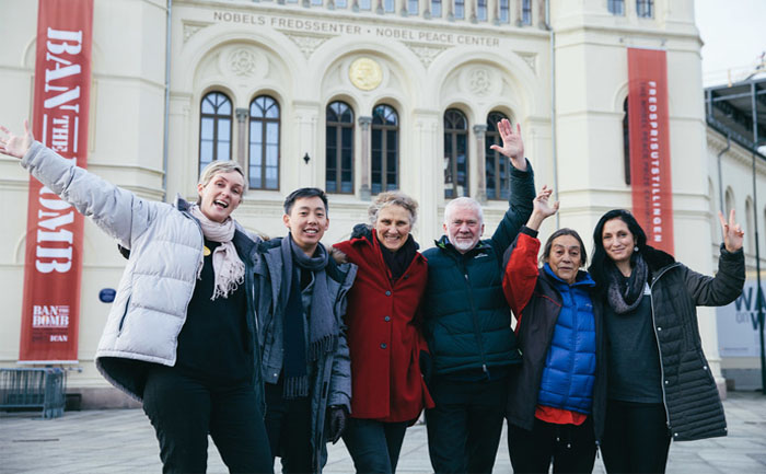 ICAN Australia members celebrate receiving the Nobel Peace Prize in Oslo, 2017